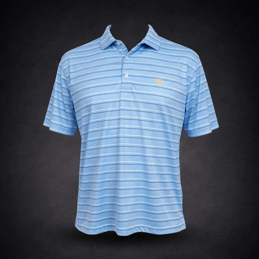 Greg Norman PlayDry Golf Polo Shirt Men’s XL Blue Striped Performance Shark Logo